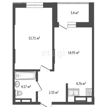 1-комнатная квартира: Тюмень, улица Ю.-Р.Г. Эрвье, 34к1 (41.3 м)