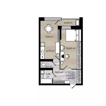 2-к кв. Ярославская область, Ярославль Аэропарк жилой комплекс (47.0 ...