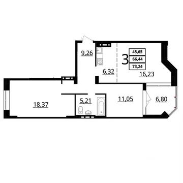 3-к кв. Волгоградская область, Волгоград ул. Покрышкина, 2 (73.24 м)