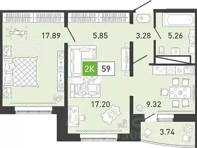 2-к кв. Тюменская область, Тюмень ул. Павла Шарова, 23 (59.0 м)