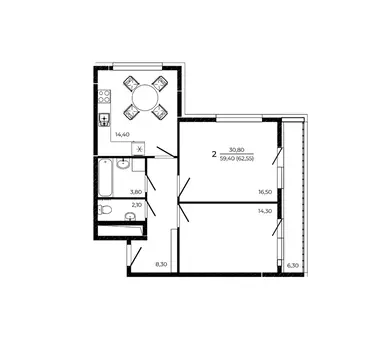 2-к кв. Ростовская область, Ростов-на-Дону ул. Назарько, 5 (62.55 м)