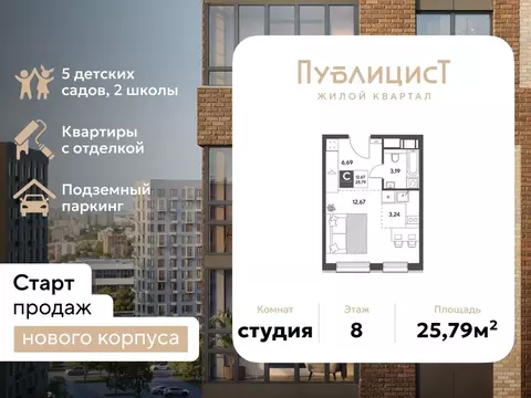 Студия Московская область, Пушкино Публицист жилой комплекс (25.79 м)