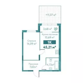 1-к кв. Тюменская область, Тюмень ул. Павла Никольского, 2 (45.2 м)