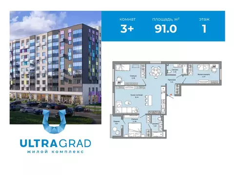 3-к кв. Ульяновская область, Ульяновск Юго-Западный мкр, Ультраград ...