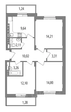 3-к кв. Москва № 48 кв-л,  (71.17 м)