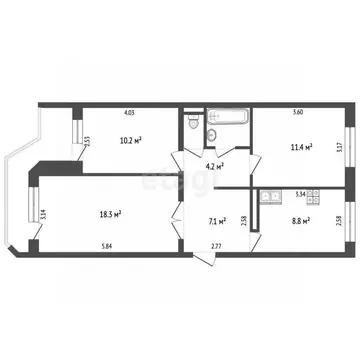 3-к кв. Архангельская область, Архангельск ул. Федора Абрамова, 5 ...