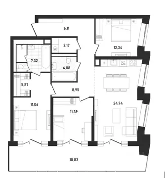 4-к кв. Москва Репаблик жилой комплекс, к2.3 (104.0 м)
