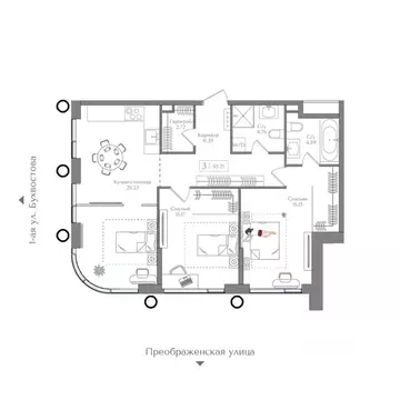 2-к кв. Москва Жилой комплекс Преображенская площадь,  (85.21 м)