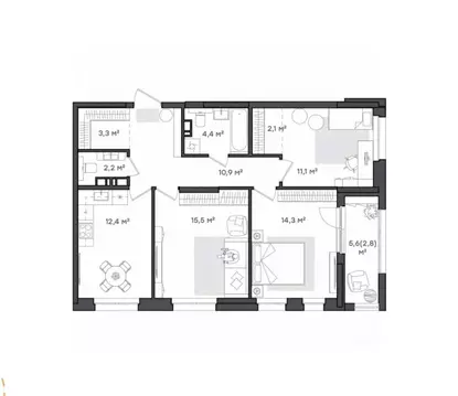 3-к кв. Ярославская область, Ярославль Тутаевское ш., 93Б (78.9 м)