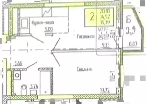2-комнатная квартира: Уфа, проспект Дружбы Народов, 49 (37 м)