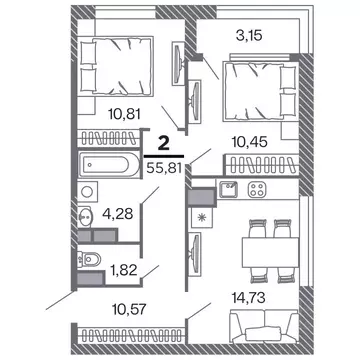 2-к кв. Рязанская область, Рязань Петра и Февронии жилой комплекс ...