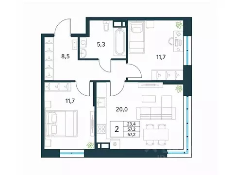 2-к кв. Забайкальский край, Чита Хороший мкр,  (57.2 м)