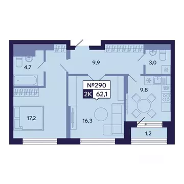 2-к кв. Саха (Якутия), Якутск ул. Новопортовская, 1А/1 (62.1 м)