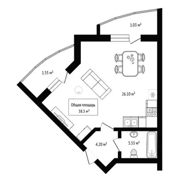 Квартира-студия: Новосибирск, улица Есенина, 67 (38.3 м)