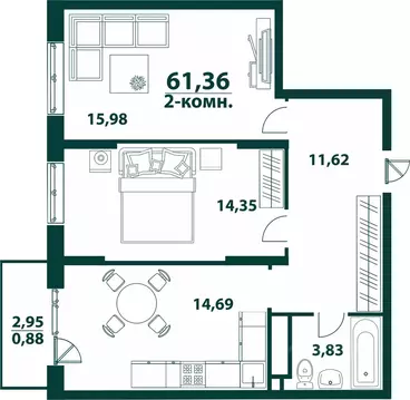 2-к кв. Ульяновская область, Ульяновск 19-й мкр, Аквамарин-2 жилой ...