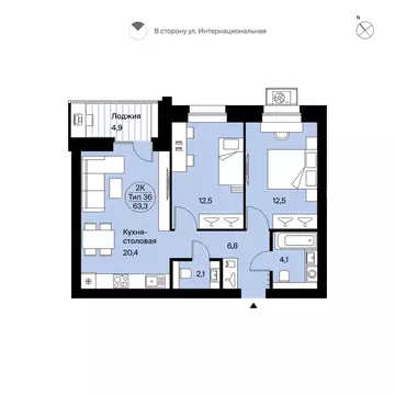 2-к кв. Коми, Сыктывкар Интернациональная ул., 200 (63.3 м)