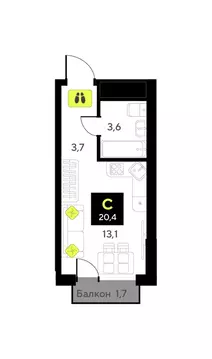 Квартира-студия: Тюмень, улица Первооткрывателей, 9 (20.4 м)