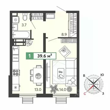 1-к кв. Пензенская область, Пензенский район, Засечный сельсовет, с. ...