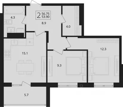 2-к кв. Брянская область, Брянский район, Снежское с/пос, пос. Путевка ...