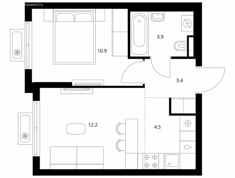 1-комнатная квартира: посёлок городского типа Боброво, ЖК Восточное ...