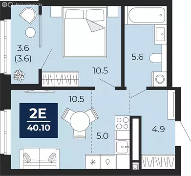 2-комнатная квартира: Тюмень, улица Тимофея Чаркова, 77 (40.1 м)