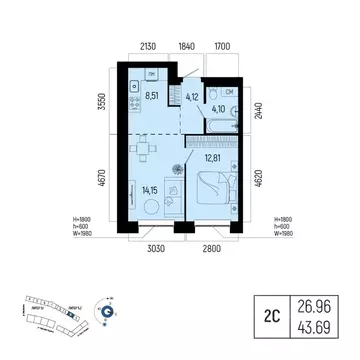 2-к кв. Башкортостан, Уфа Глумилино-1 мкр, Новатор жилой комплекс ...
