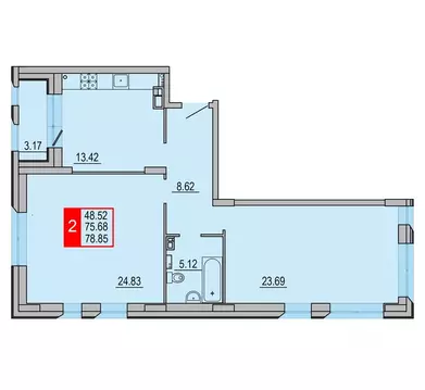 2-к кв. Тверская область, Тверь Петербургское ш. (78.85 м)