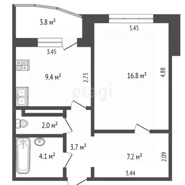 1-к кв. Тюменская область, Тюмень ул. Николая Семенова, 25к1 (43.3 м)