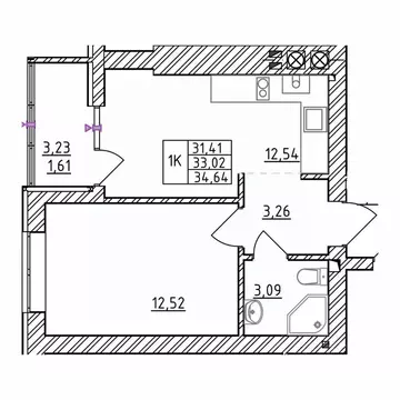1-к кв. Калининградская область, Зеленоградск  (34.64 м)