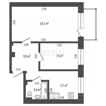 2-к кв. Тюменская область, Тюмень Рижская ул., 82 (41.5 м)