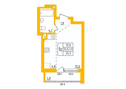 Студия Башкортостан, Уфа Инорс-4Б мкр, Акварель жилой комплекс (25.2 ...