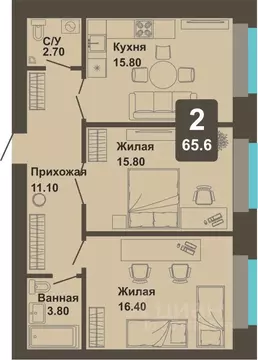 2-к кв. Чувашия, Чебоксары ул. И.П. Прокопьева (65.6 м)