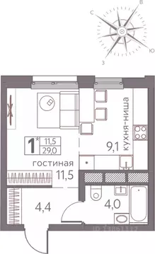 Студия Пермский край, Пермь ул. Серебристая, 3 (29.0 м)