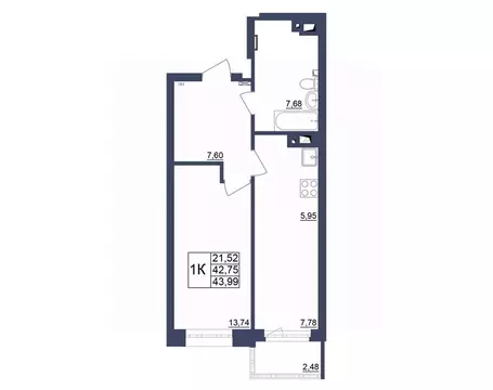 1-к кв. Башкортостан, Уфа Космос жилой комплекс, лит1 (43.75 м)