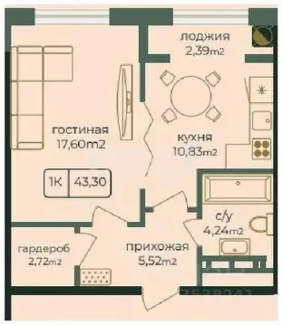 1-к кв. Дагестан, Каспийск просп. Акулиничева (43.3 м)