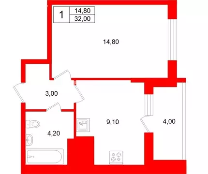 1-комнатная квартира: Санкт-Петербург, Плесецкая улица, 10 (32 м)