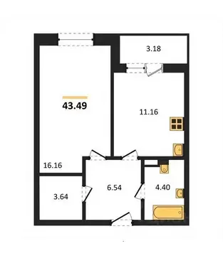 1-к кв. Воронежская область, Воронеж ул. Матросова, 60 (43.49 м)