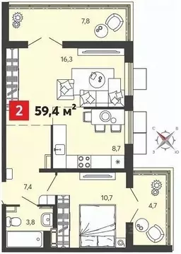 2-к кв. Пензенская область, Пензенский район, Засечный сельсовет, с. ...