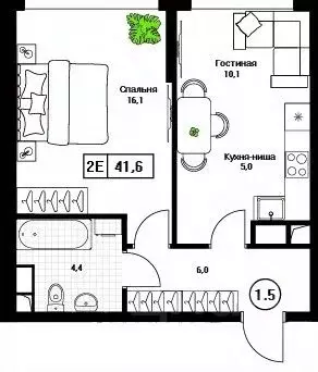 1-к кв. Московская область, Пушкино Пушкино Град жилой комплекс (41.6 ...