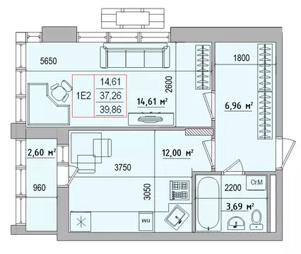 1-к кв. Белгородская область, Белгород Славянская ул. (39.86 м)