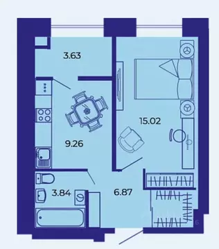 1-к кв. Брянская область, Брянск ул. Комарова, 47а (38.9 м)
