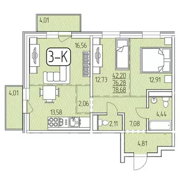 3-к кв. Бурятия, Улан-Удэ 105-й мкр,  (78.68 м)