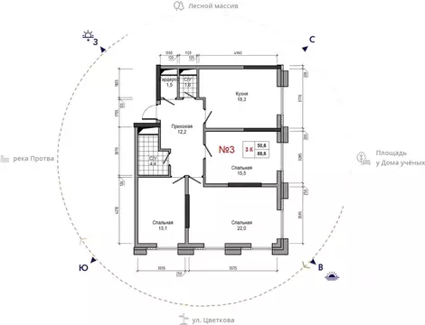 3-к кв. Калужская область, Обнинск ул. Усачева (88.6 м)