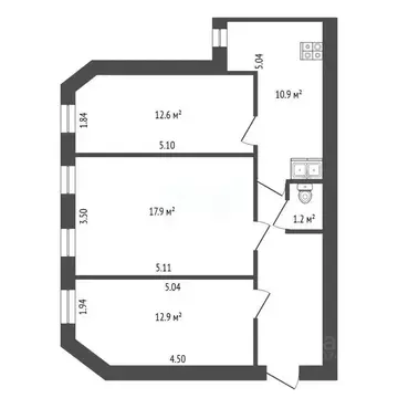 3-к кв. Санкт-Петербург ул. Лизы Чайкиной, 18 (65.0 м)