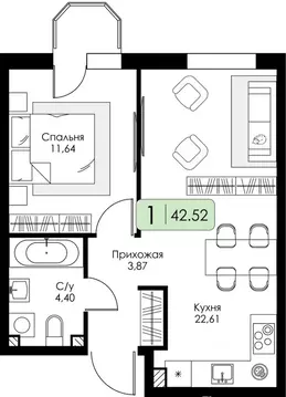 1-к кв. Ленинградская область, Всеволожский район, Романовское с/пос, ...