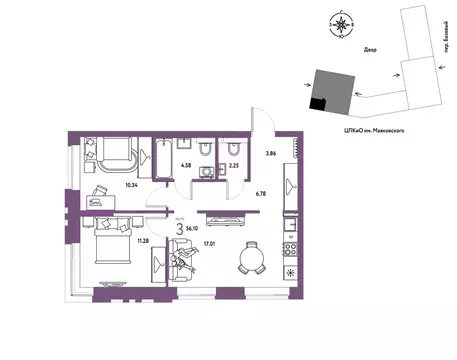 3-к кв. Свердловская область, Екатеринбург пер. Базовый, 10 (56.1 м)