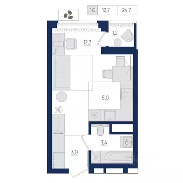 1-к кв. Башкортостан, Уфа ул. Евгения Столярова, 13 (24.7 м)