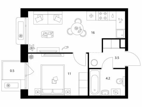 1-комнатная квартира: Казань, ЖК Сиберово, 3 (35.2 м)