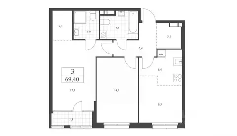 3-к кв. Москва ул. Зорге, вл25 (69.4 м)