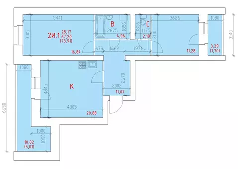 2-к кв. Вологодская область, Череповец 109-й мкр,  (73.91 м)